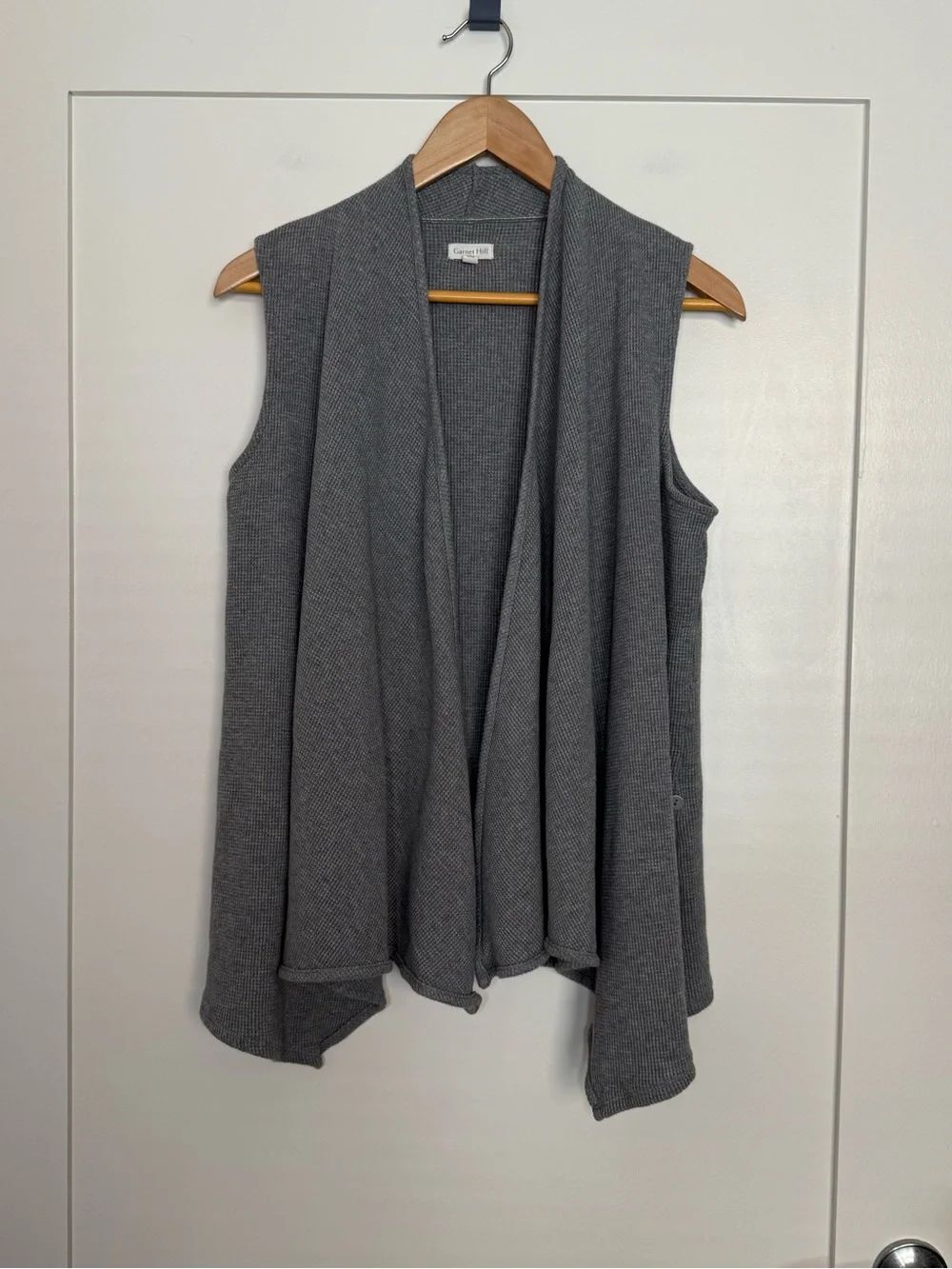 Garnet Hill Open Vest Sweater Sz S Gray Waffle Sleeveless Organic Cotton Office